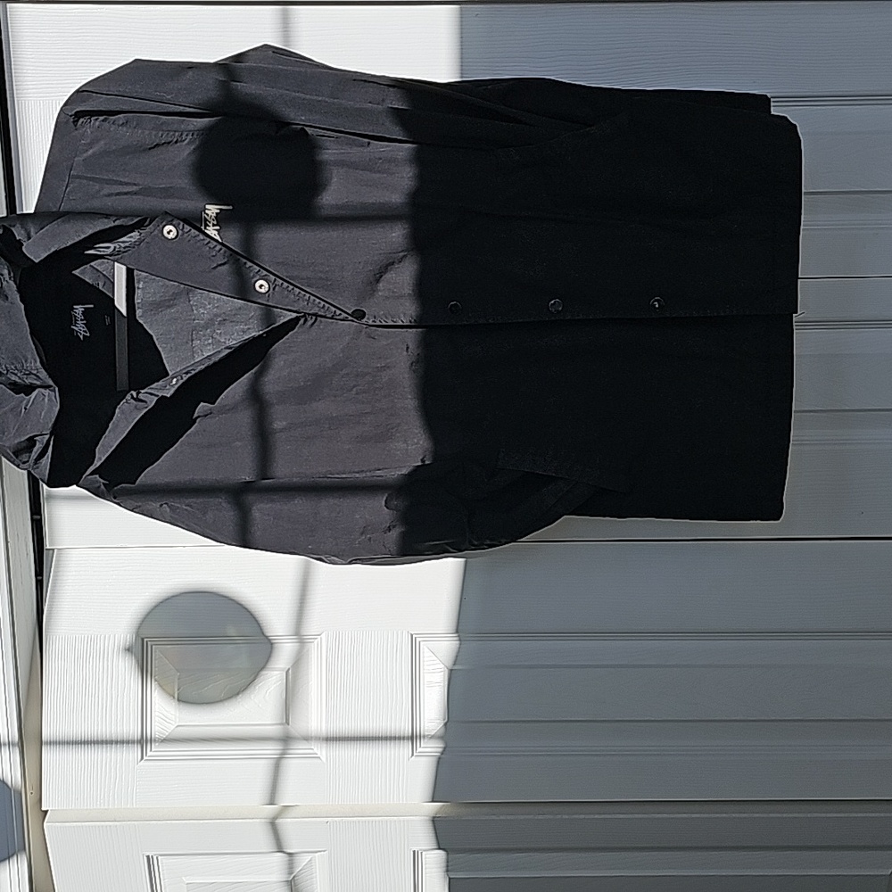 Men Stussy Black Hooded Coaches Jacket S - Picture 2 of 3